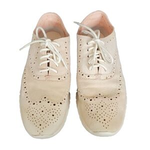 Cole Haan Zerogrand Wingtip‎ Oxford Suede Laceup Dress Shoe Beige Pink 7.5